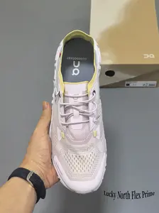 Low-Impact Shock Absorb Road Running Trainers, Pastel Blend Vent Woven Mesh Upper, Groove Hollow Flexible White Outsole Gym Workout Sneakers
