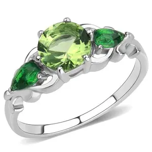 212 MAIN Women's No-Plating Stainless Steel Cluster Statement Ring - Round Shape Artificial Peridot Gemstone, Size 8, Cluster Rings