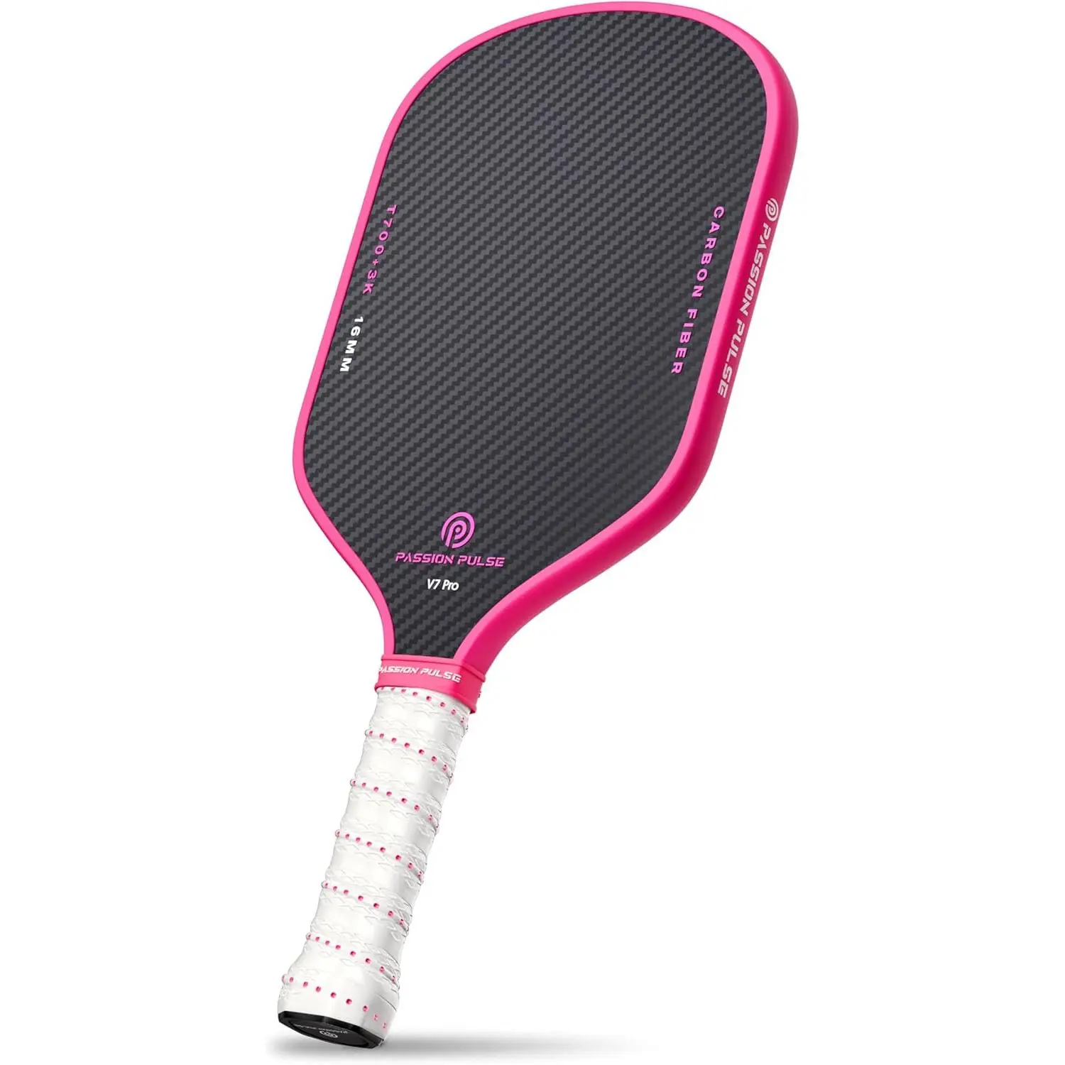 V7 Pro Pickleball Paddle, 16mm 3K Raw Carbon Fiber, 8 oz | Lightweight, 3D Grip, Extended Handle for Two-Handed Backhands, Large Sweet Spot, Cover Included