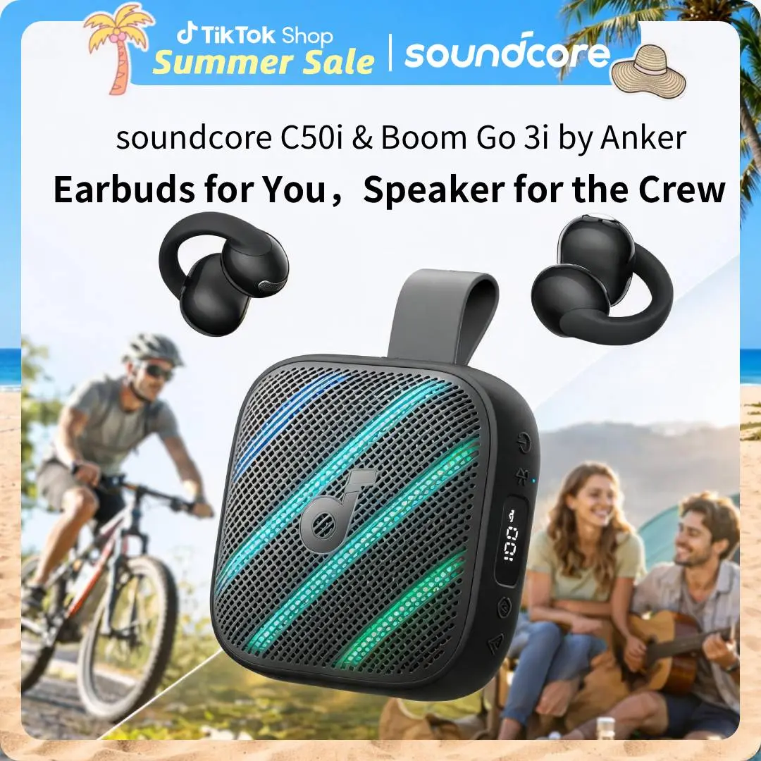 soundcore C50i & Boom Go 3i by Anker, Open-Ear Clip-On Earbuds & Portable Waterproof Speaker Bundle for Running, Gym, Outdoor Travel #tiktokshopsummersale