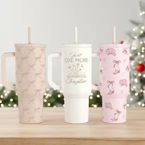 Sandjest SlideMate 40oz Tumbler with Handle & Straw, Stainless Steel Insulated Vacuum Cup, Home Office Outdoor, Birthday Halloween Christmas Gift