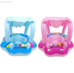 Anti-Rollover Inflatable Baby Swim Ring With Sun Canopy, Stable Swim Float Seat With Toy Bar, Safe Anti-Tipping Water Play Aid For Infant Summer Pool Beach Entertainment