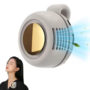 Portable USB Rechargeable Small Hands-free Fan Whirlwind Bladeless Fan 3-Speed Suspended Collar Waist Rotatable Fans for Outdoor Travel Office Travel