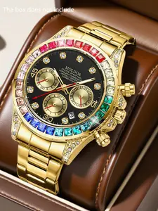 A men's gold new stainless steel trendy versatile multifunctional color diamond high-end quartz watch Modern Trendy Watch