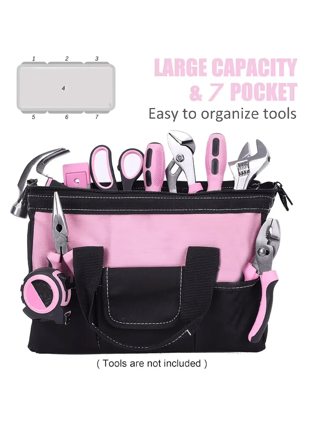 1pc Pink tool kit featuring a zipper-style wide opening design, made of polyester fabric for durability. Tool Organizer Tool Pockets Tool Storage Bag Tool Organizing Bag Tool Pouch (Tools not included)
