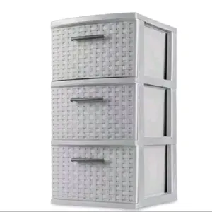 3 Drawer Storage Tower Plastic Organizer Weave Bins w/Handles Gray