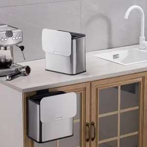5L Kitchen Compost Bin Hanging Trash Can with Lid, 1.3 Gallon Stainless Steel Garbage Can, Door Mounted Trash Can Under Sink  for Kitchen Cabinet