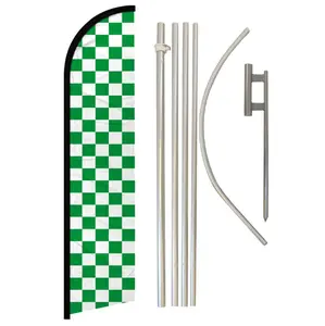 Green & White Checkered Steel-Aluminium Pole & Polyester Windless Banner Flag Kit, Festive & Party Home Supplies Backdrop