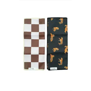 Chocolate Check/Here Kitty Kitty: 2 Double Sided-Hand Towels