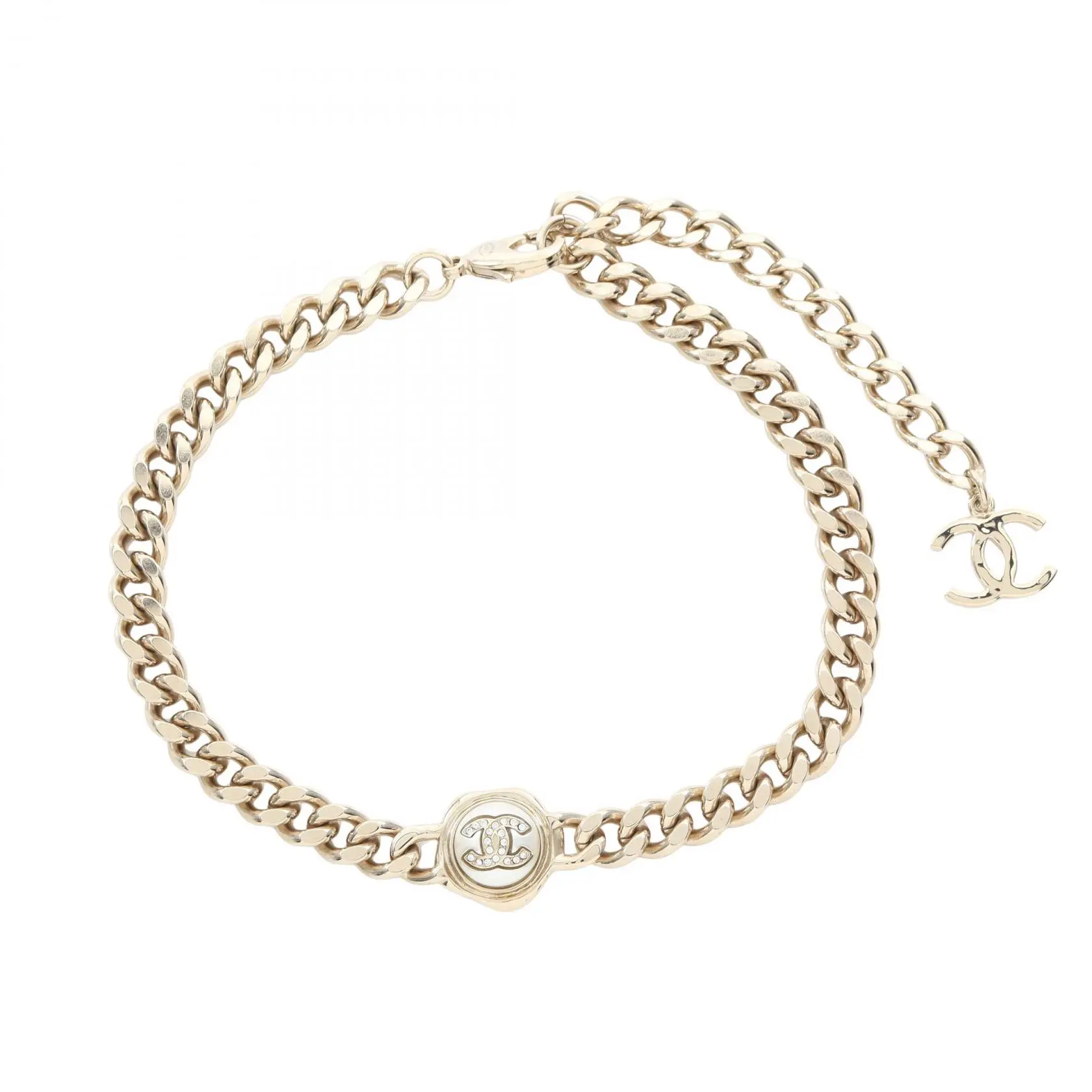 Pre-owned CHANEL Brass Small Leather Goods Coco Mark Choker Necklace