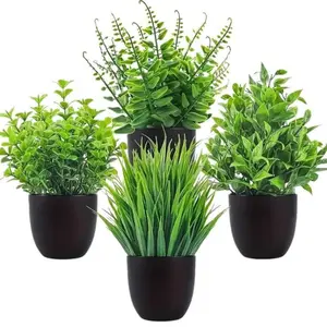 4-Piece Mini Realistic Artificial Potted Plants, Low Maintenance Indoor/outdoor Fake Trees, Durable Plastic Decorations, Decorative Artificial Plants