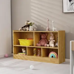 Costway Kids Toy Storage Organizer, 5-Section Storage Daycare Shelf for Preschool, Children 2-Tier Open Wooden Display Book Shelf Organizer for Classroom, Playroom & Nursery, Kindergarten