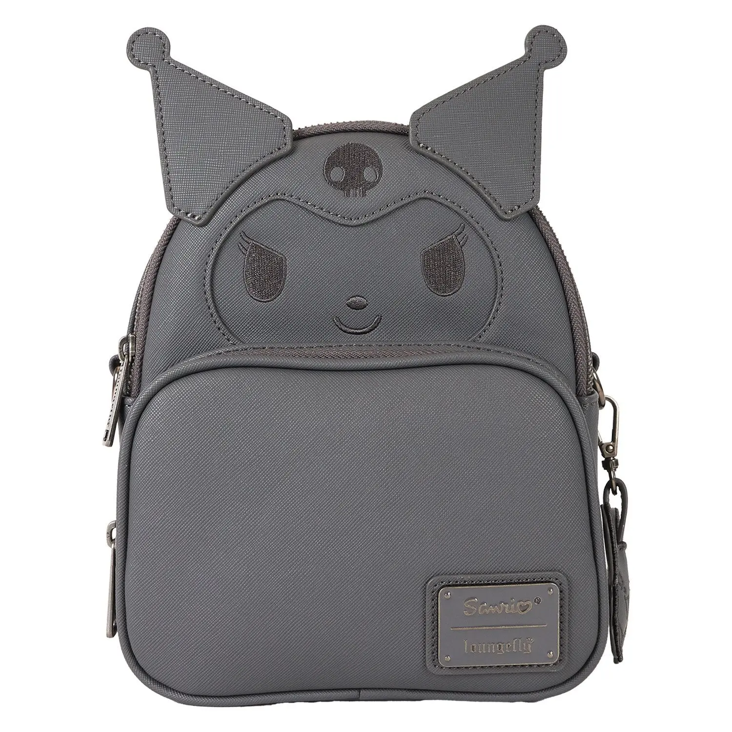 Loungefly Sanrio Kuromi Monochrome Cosplay Faux Leather Convertible Mini Backpack with Embroidered Jester Hat and Baku Charm, Anime Style, Adjustable Strap, Collectibles, Embroidering, Cartoon Character, Casual, Stylish Casual Daypack, Back To School Haul