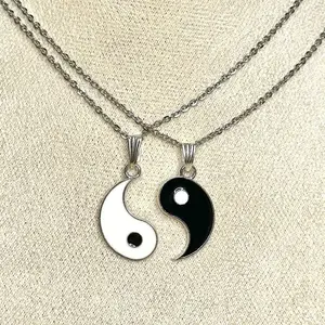 Yin & Yang Matching Necklace Set - Black & White Pendant Design, Includes 2 Necklaces