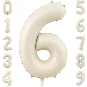 Cream Number 6 Balloons,40 Inch 6 Balloons Giant Helium Foil Mylar Beige 6 Balloon Number for Birthday Party Anniversary Decorations