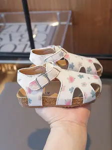 Floral Bow Headband Children Sandals Metal Buckle Soft Wood Sole Fresh Sweet Baby Summer Anti-Kick Shoes Soft Soled Shoes Baby Walking Shoes