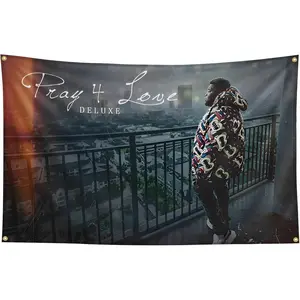 Pray 4 Love Deluxe Rod Wave Flag - 3x5ft Durable Polyester Hip Hop Wall Decor, Urban Nighttime Cityscape Design for Bedroom, Living Room  Without Metal Rings Tapestry 40*60Inch