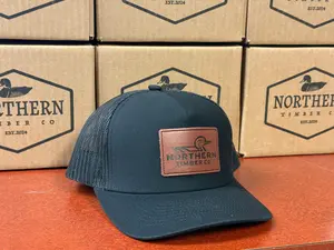 Casual Black Snapback Hat with Adjustable Strap and Leather Patch Detail