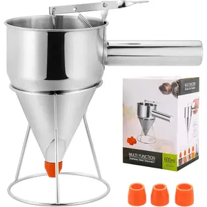 1200ML/40OZ Stainless Steel Pancake Batter Dispenser, Piston Funnel Dispenser with Stand Detachable Handle for Takoyaki Baking Cake Desserts with 4PCS Nozzles