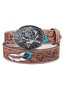 Unisex Boho Ethnic Western Cowboy Cowgirl Belt, Adjustable Waist Decor, Fashion Buckle, Perfect Casual Match, All Seasons, Plants Style, Adjustable Belts