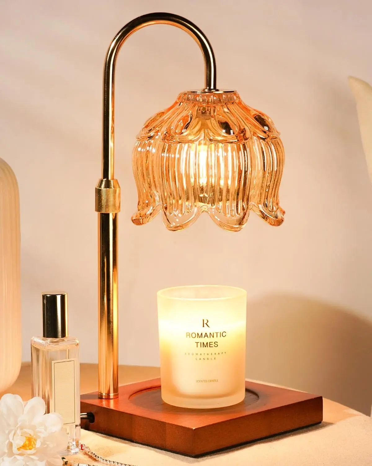 Candle Warmer Lamp with Timer Dimmable, Height Adjustable Birthday Gifts for Women Mom House Warming,  Decor, Lotus Flower Candle Lamp Warmer 2 Bulbs Inc ()
