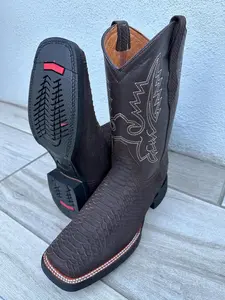 MENS COWBOY Boots Brown Nubuck snake skin square toe boots python botas vaqueras de pitón cafe