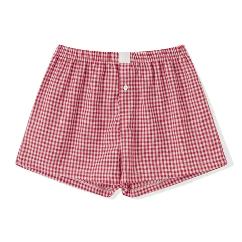 Meihuida Women's 2-Piece Cute Nightwear Set - Plaid Checked Boxer Shorts with Elastic Waist, Button-Up Crop Tee & Oversized Tank Top, Loose Day Lounge Wear for Beach, Party Use