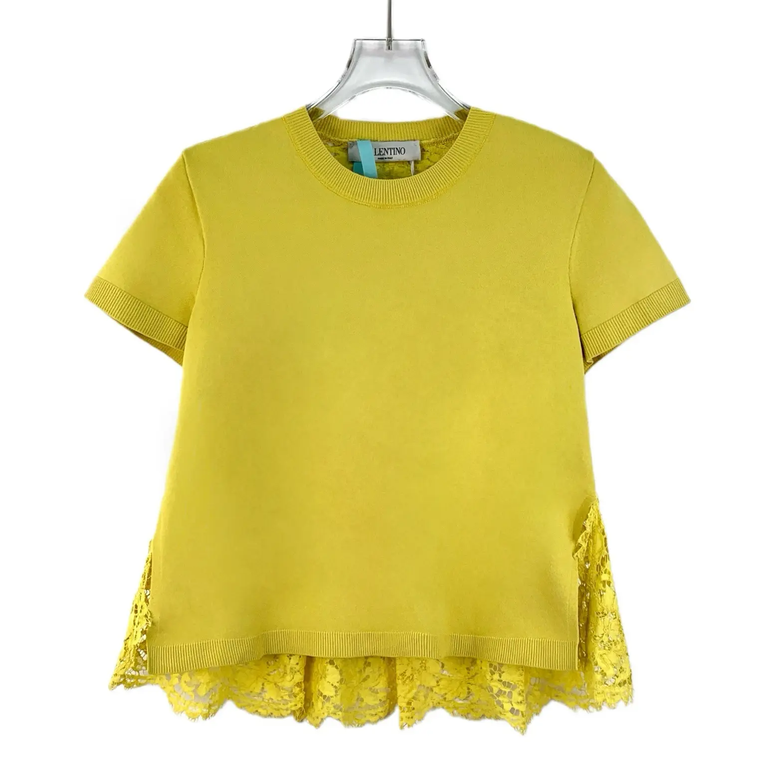 RDLT— Valentino Yellow Lace Floral Embroidered Cutout T-Shirt Size XS