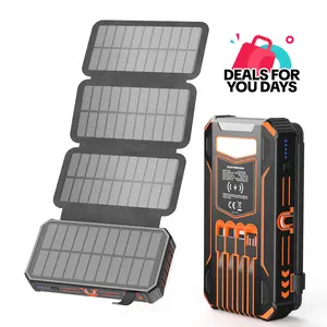 【Deals For Your Days】SOARAISE 48000mAh Solar Charger Power Bank, Wireless Portable Charger with 4 Built-in Cables & 7 Outputs,15W Fast Charging Portable Power Bank with USB C, Battery Pack with Flashlight for All Mobile Devices