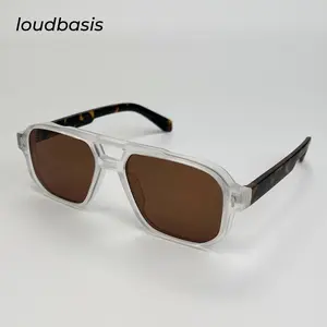 Fashion Retro Clear Frame Sunglasses with Brown Lenses and Tortoise Shell Temples