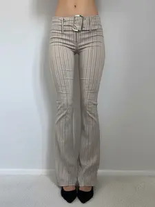 Women's Y2K Striped Slim Fit Long Pants, Casual Sporty Trousers, Casual Chic Trousers, Metal Waist Belt Design, Low-Waist Loose Straight Leg, All-Season Fashion