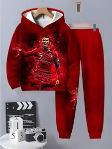 Boys' Fashionable 3D Printed Casual Pullover Sweatshirt Set, Long Sleeve Spring & Fall Wear, Suitable for Ages 5+