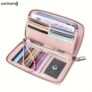 Women's RFID Blocking Synthetic Leather Long Wallet - Foldable, Large Capacity, Multi-Functional Zip Closure Wallets for Women with Wrist Strap, Phone Slot, Card Holder, Passport Organizer, All Over Print, Stylish Minimalist Purse for Daily Travel