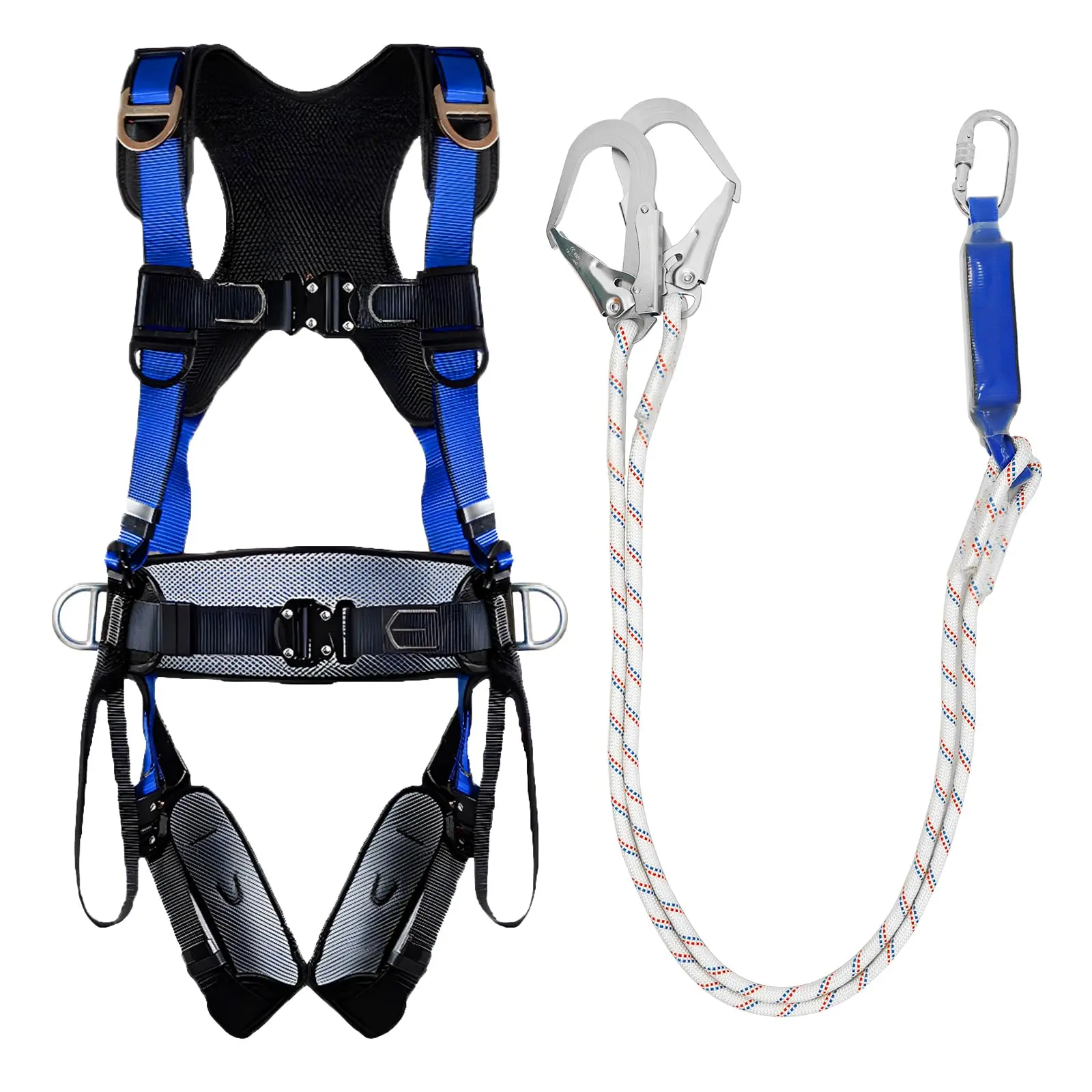 NEWDOAR ANSI Certified Full Body Harness - Quick-Connect 4-Point Buckle System, Shock-Absorbing Y-Lanyard, Adjustable Size, 30-55" Waist for Roofing, Construction Fall Protection