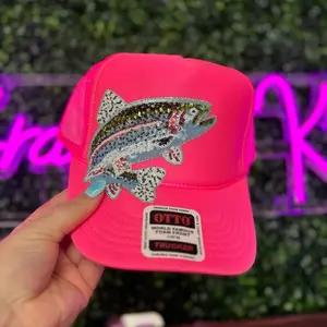 Hot Pink Sequin Trout Trucker Hat