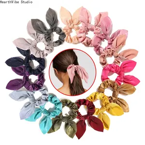 Sporty Sports Headbands - Crinkled Satin Rabbit-Ear Scrunchie, Mercerized Cotton Bow Hair Tie, Small Square Scarf-Style Fabric Hair Accessory for Outdoor Activities