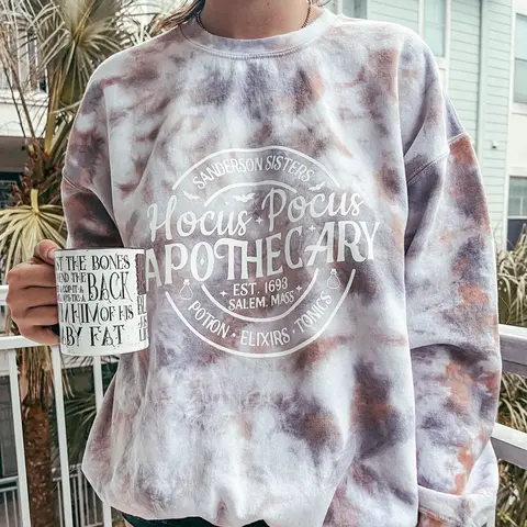 Hocus Pocus Apothecary - Sanderson Sisters Tie Dye Crewneck Sweatshirt | Witch Sweatshirt | Fall Halloween Tie Dye Sweatshirt Spooky