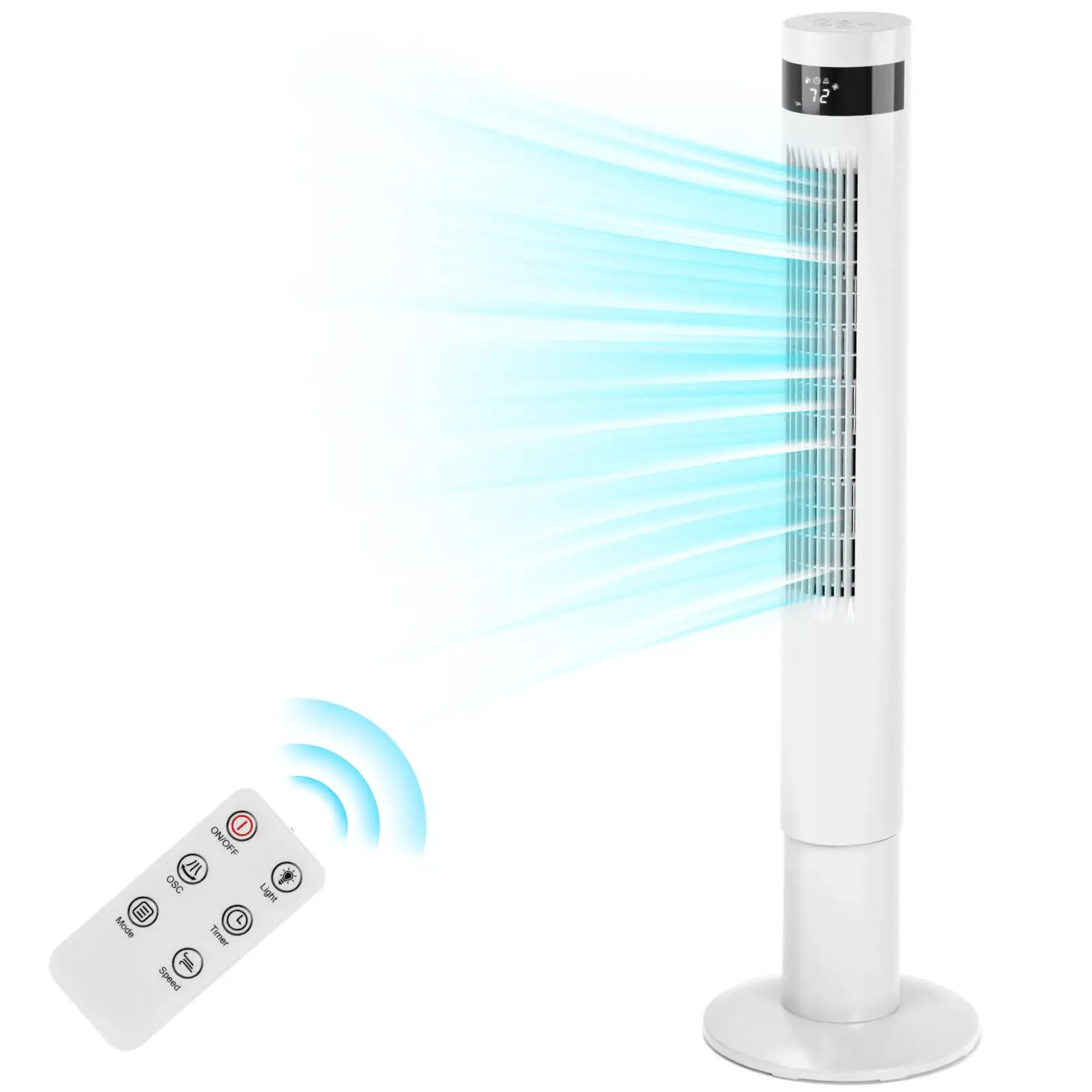 ZAFRO Tower Fan Portable Floor Fans 12H Timer Remote Control Standing Bladeless Electric 3 Speeds Wind 3 Modes Bedroom Office