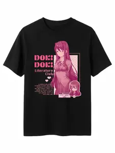 Doki Doki Literature Club Yuri Pink Aesthetic T-Shirt – Anime Girl Graphic Tee, Cute Dark Manga Style, Unisex Streetwear Cotton Shirt