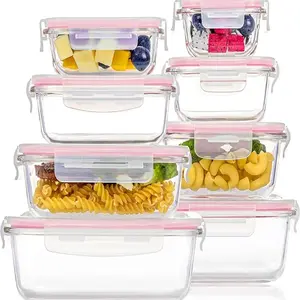 8-Piece Glass Food Storage Containers Set, Leak-Proof & Reusable, BPA-Free, Microwave Safe, Durable Design for Kitchen Organization, Stackable Lunch Container, Leak Proof Lids