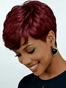 Women's 6 Inch Pixie Cut Human Hair Wig, Short Layered Style, Honey Blonde 99j Color, Perfect for Daily Wear & Stylish Looks