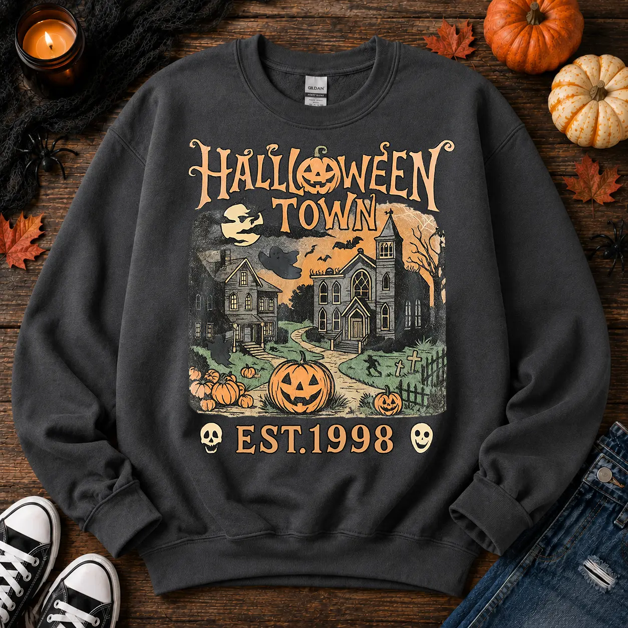 Halloween Est 1998 Vintage 90s Style Graphic Sweatshirt, Halloweentown Gift Sweatshirt