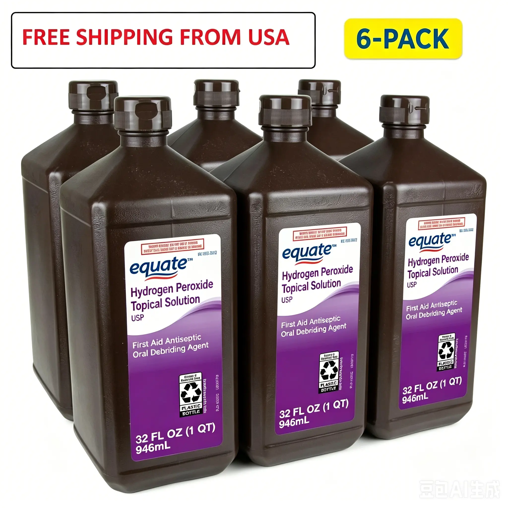 3% Hydrogen Peroxide Liquid Antiseptic Multi-Pack (6 x 32 fl oz Bottles) - Healthcare Supplies, Antifungal First Aid Item for Itch Control, Fights Fungal Infections, Antifungal Cream