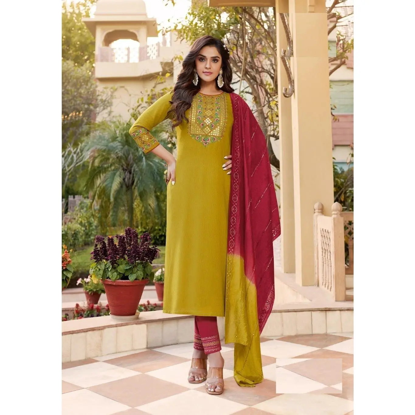 Pure Rayon Weaving With Heavy Embroidery Kurti set for women (Size-XL)