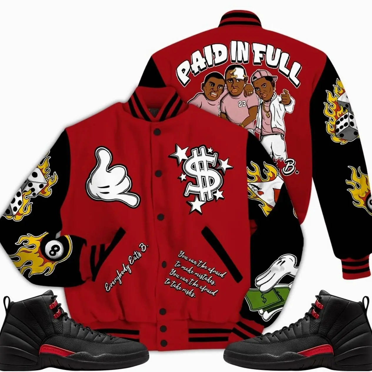 Bloodline 12s Outfit Varsity Jacket, Money Paid In Full Graphic Sneaker Color Match Shirts