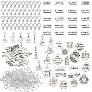 200 Inspirational Jewelry and Keychain Making Kit - Comes with 41 Pendants, 50 Lobster Buckles, and 109Jumping Rings DIY Keychain Earrings, Necklace Bracelets, Suitable as Gifts for Craftsmen of All Levels ﻿