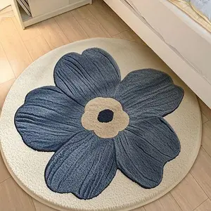 1pc Pink fresh style floral carpet girl bedroom decoration plush carpet fluffy soft round dressing table carpet cute laundry closet floor mat Round Floral Rug Home Decor Rug