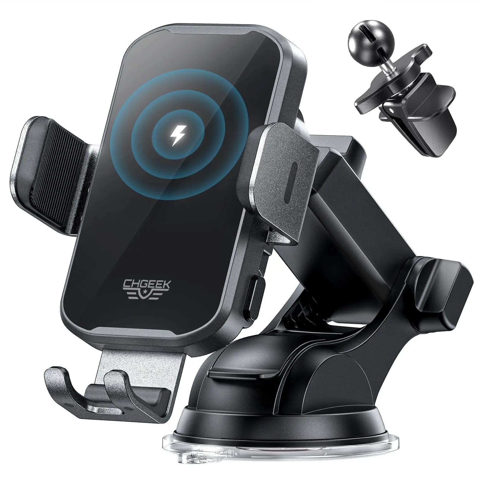 Car Phone Holder 15W Fast Charging | Auto-Clamping Wireless Charger for Dashboard/Windshield/Vent Compatible with iPhone 16/15/14/13/12 Pro Max, Samsung Galaxy, Google Pixel & More