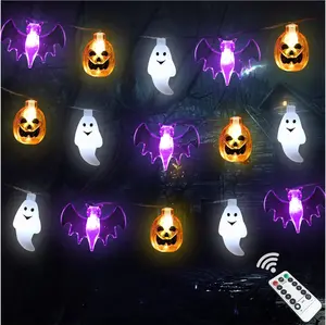 Halloween Lights: 16FT 30 LED 3D Pumpkin Bat Ghost Battery Operated String Lights with Timer. 8 Lighting Modes for Indoor/Outdoor Decor Decoration Set