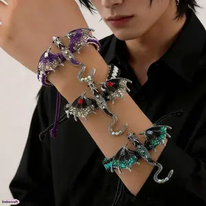 Y2K Dragon Woven Bracelet for Men & Women, Handmade Streetwear Statement Jewelry with Zircon Inlay Design, Bold Edgy Aesthetic Bracelet for Daily Wear, Fashion Outfits & Gift Ideas